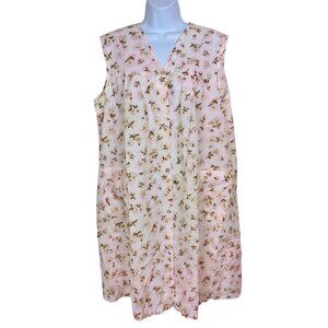 Vintage 90s Ashley Taylor Womens L Sleeveless Nightgown Snap Front Pink Floral